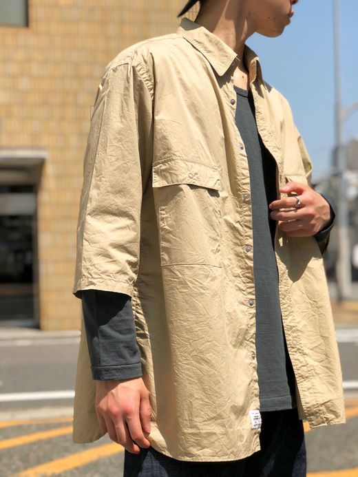 ANACHRONORM Ring Snap 1/2 Sleeve Shirt / beige