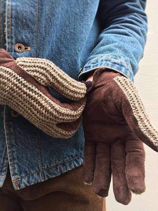 ANACHRONORM Suede Knit Mix Glove / gray