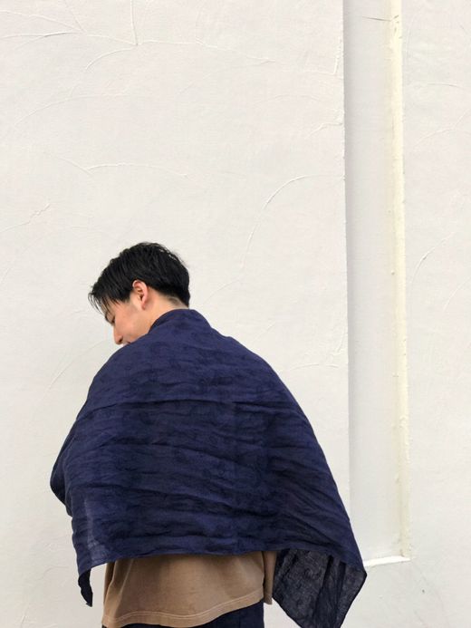  MP-20SP016 / LINEN JACQUARD STOLE / ネイビー