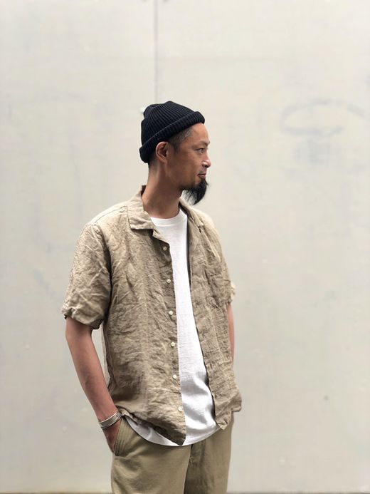 Spinner Bait 314LG / グランジウォッシュリネンオープンカラー半袖シャツ / キャメル