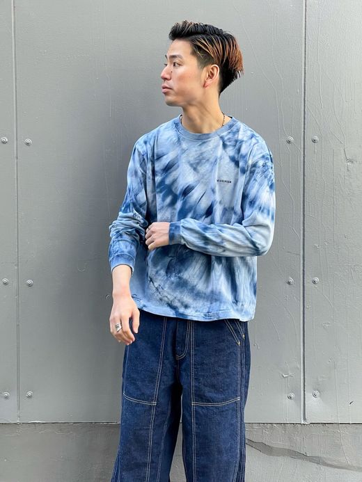 ANACHRONORM AN111 / BLEACHING TIE DYE L/S T-S / Lt.INDIGO