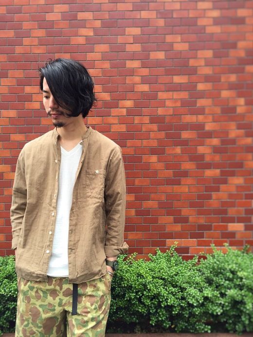  Wガーゼ スキッパーシャツ / カーキ