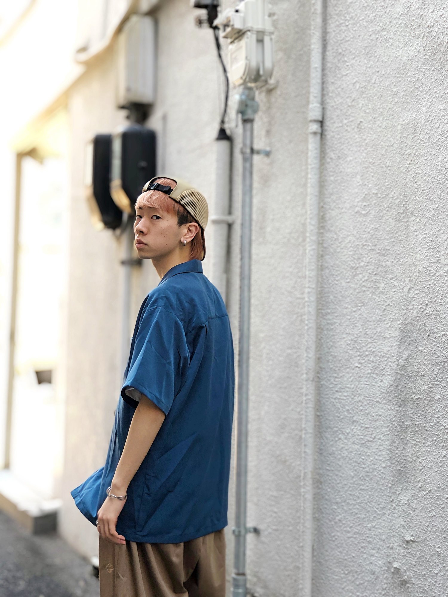 Collar cut tops    カラーカットトップス レディース Cal Top ART-3003 / OPEN COLLAR S/S SHIRTS / SAGE BLUE