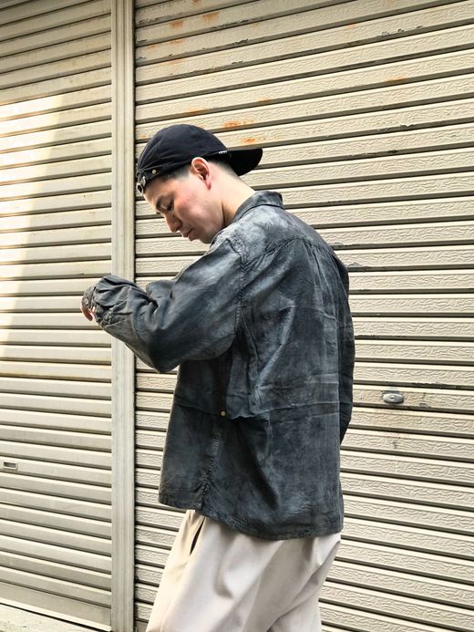 ANACHRONORM AN059 / RF TIE DYE L/S RESIZE OPEN COLLAR SHIRT / BLACK