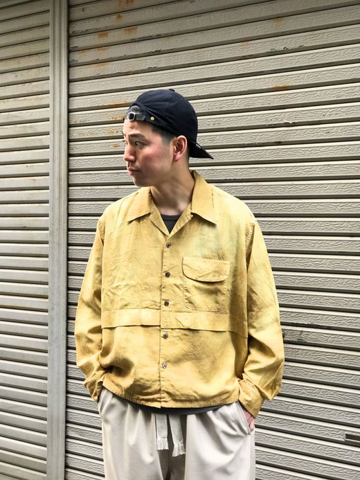 ANACHRONORM AN059 / RF TIE DYE L/S RESIZE OPEN COLLAR SHIRT / YELLOWBEIGE