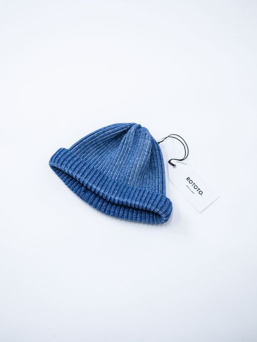ROTOTO R5050 / INDIGO COTTON ROLL UP BEANIE / LIGHT DENIM