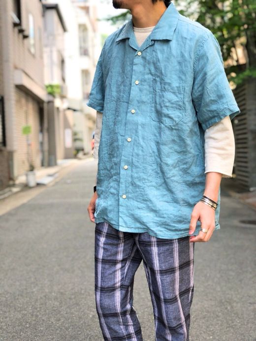 Spinner Bait リネンシャンブレーオープンカラー半袖シャツ / ブリーチ