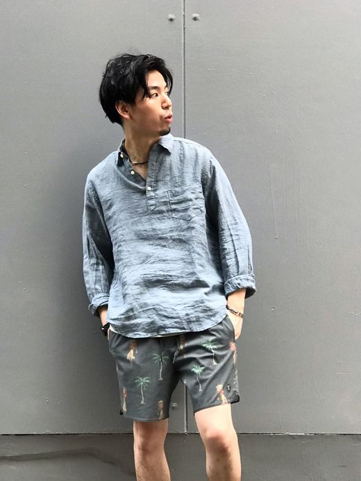 Spinner Bait 302LG / グランジウォッシュリネンラモスシャツ / ブルーグレー