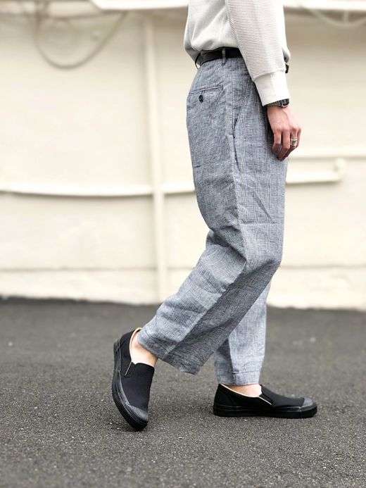 ANACHRONORM AN019 / CHECK ANKLE TUCK WIDE TROUSERS / WHITE