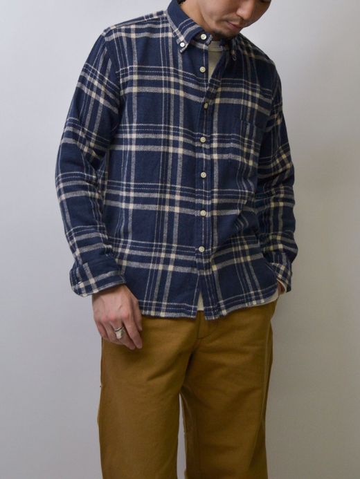 Spinner Bait 301HC / ヘリンボンチェック起毛エイタシャツ / ネイビー