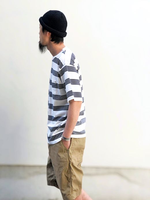 ANACHRONORM AN026 / BORDER CREW NECK S/S T-S / NV×WHT