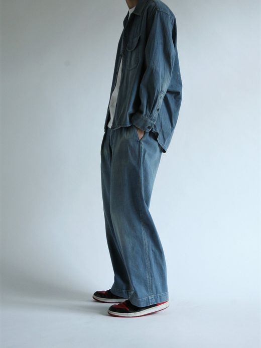ANACHRONORM AN108-W1 / DENIM TUCK WIDE TROUSERS / Lt.INDIGO