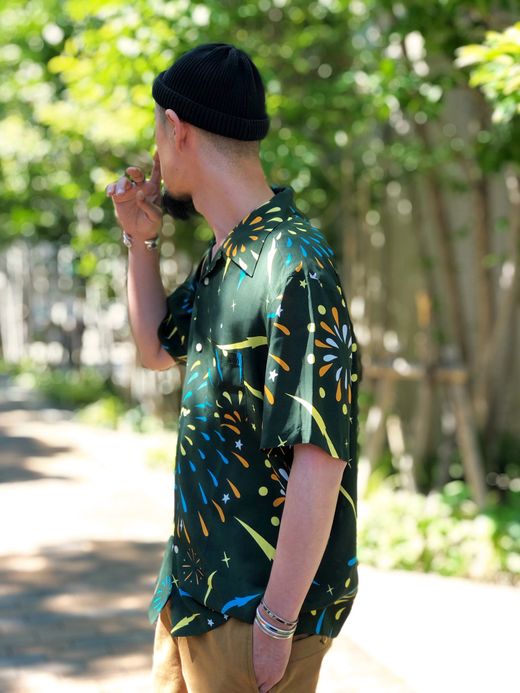 THE UNION TO000305-2 / HANABI ALOHA SHIRTS w/Aloha Blossom / GREEN