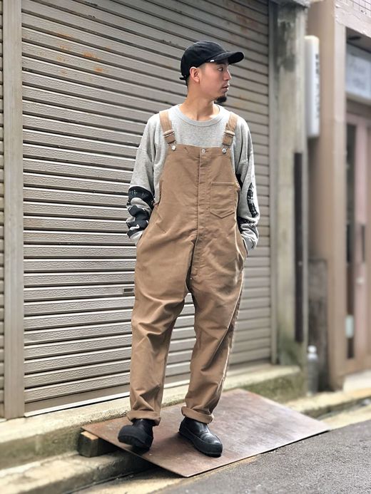 ANACHRONORM AN012 / TAPERED OVERALLS / MOSS BEIGE