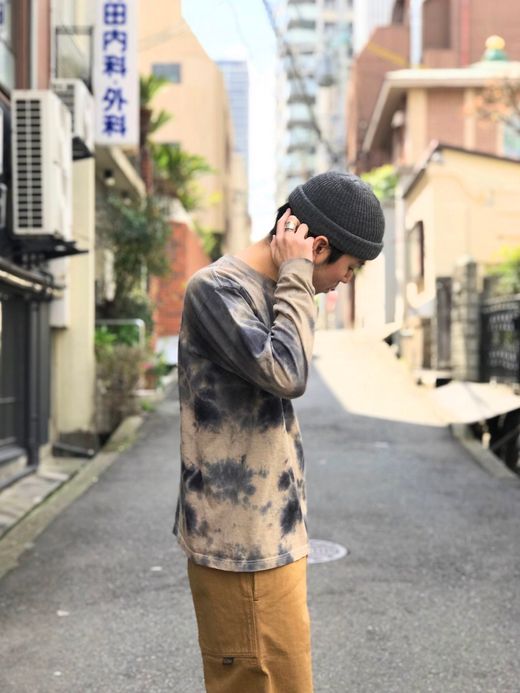ANACHRONORM AN067 / PIGMENT TIE DYE LS T-SHIRT / BLACK