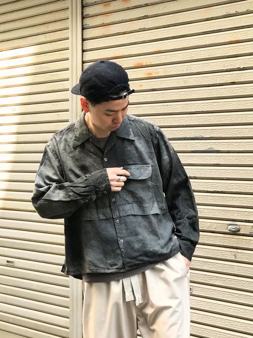 ANACHRONORM AN059 / RF TIE DYE L/S RESIZE OPEN COLLAR SHIRT / BLACK