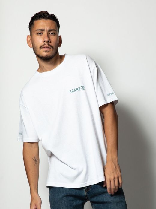 ROARK REVIVAL RTJC700 / "OPEN ROADS OPEN MINDS" TEE / WHITE