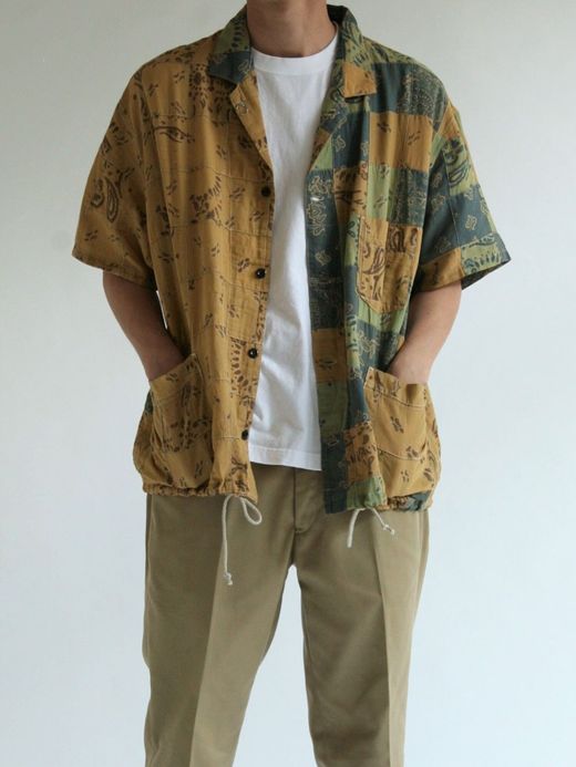 ANACHRONORM AN106 / S/S PATCH WORK COVERALL SHIRT / B.BEIGE