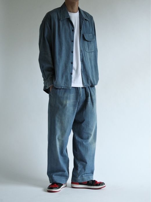 ANACHRONORM AN109-W1 / DENIM TUCK OPEN COLLAR SHIRT / Lt.INDIGO