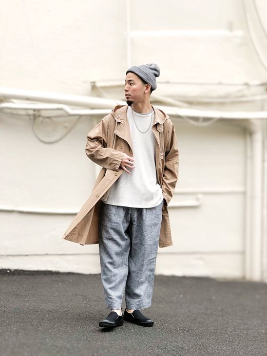ANACHRONORM AN019 / CHECK ANKLE TUCK WIDE TROUSERS / WHITE