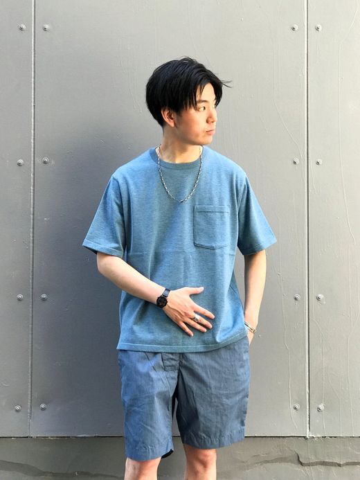 ROTOTO R7006 / MELANGE COTTON POCKET KNIT S/S / BLUE