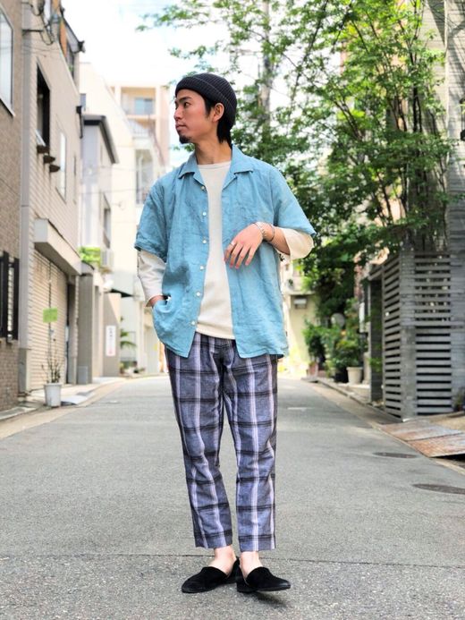 Spinner Bait リネンシャンブレーオープンカラー半袖シャツ / ブリーチ
