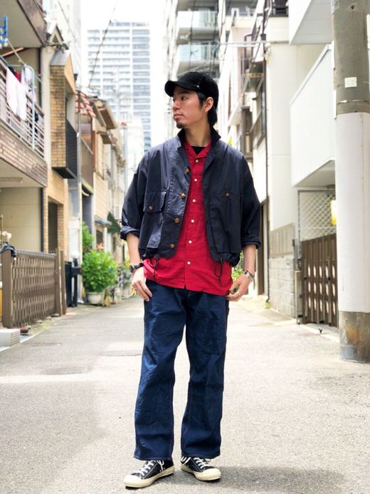 Spinner Bait リネンシャンブレーオープンカラー半袖シャツ / ディープレッド