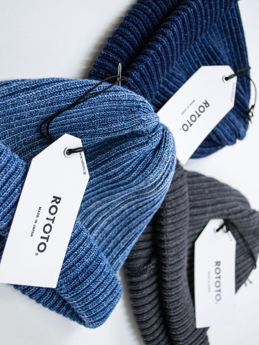 ROTOTO R5050 / INDIGO COTTON ROLL UP BEANIE / BLACK DENIM