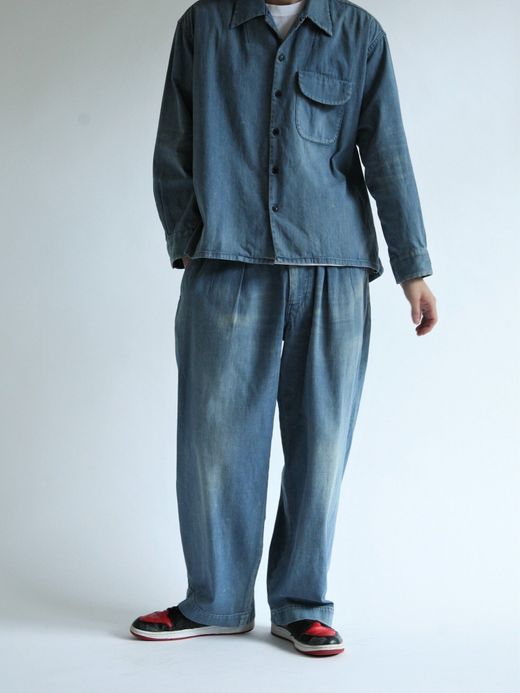 ANACHRONORM AN108-W1 / DENIM TUCK WIDE TROUSERS / Lt.INDIGO