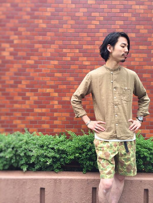  Wガーゼ スキッパーシャツ / カーキ