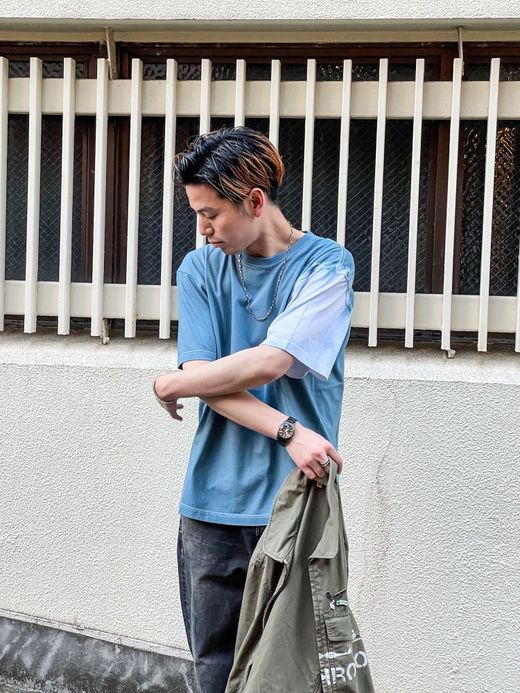 ANACHRONORM AN069 / SLEEVE TIE DYE T-SHIRT / SAX