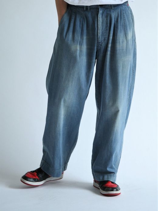 ANACHRONORM AN108-W1 / DENIM TUCK WIDE TROUSERS / Lt.INDIGO