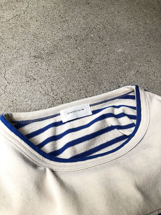 Spinner Bait アメリカンヴィンテージボーダーフットボールTee七分袖 / ブルー/生成り