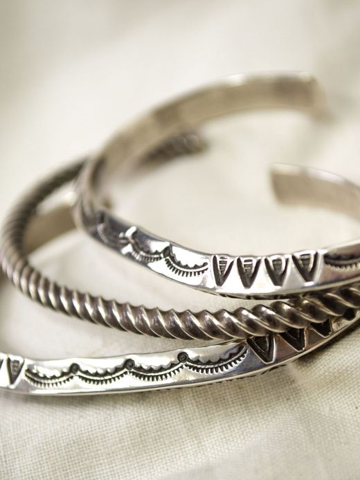 Indian Jewelry WILSON JIM 3ROWS SILVER BANGLE