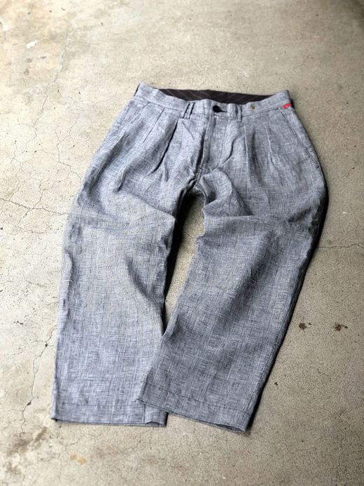 ANACHRONORM AN019 / CHECK ANKLE TUCK WIDE TROUSERS / WHITE