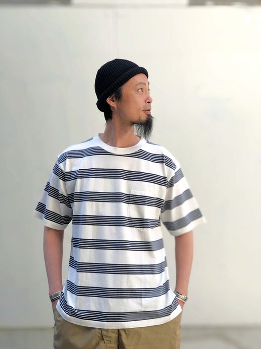 ANACHRONORM AN026 / BORDER CREW NECK S/S T-S / NV×WHT