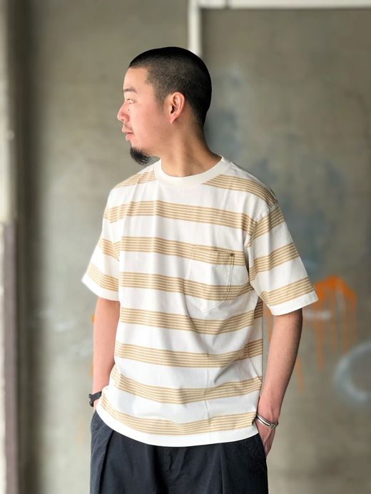 ANACHRONORM AN026 / BORDER CREW NECK S/S T-S / BE×WHT