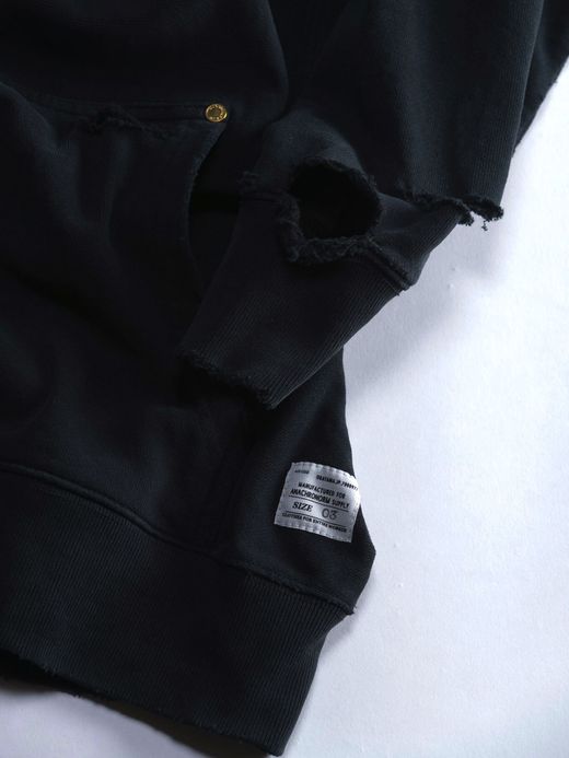 ANACHRONORM NM-SW02-W1 / DAMAGED HOODED SWEAT PARKER / BLACK