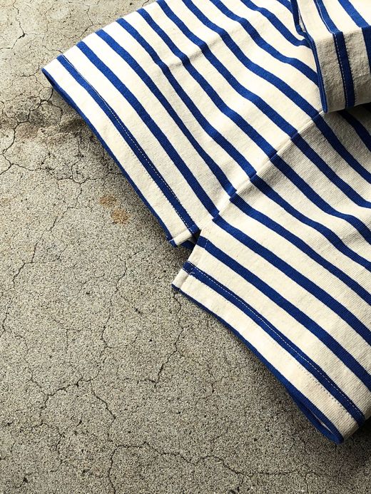 Spinner Bait アメリカンヴィンテージボーダーフットボールTee七分袖 / ブルー/生成り