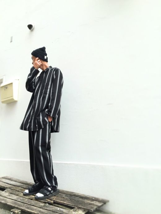 VOO Long Long Night Pants / BLK×WHT stripe