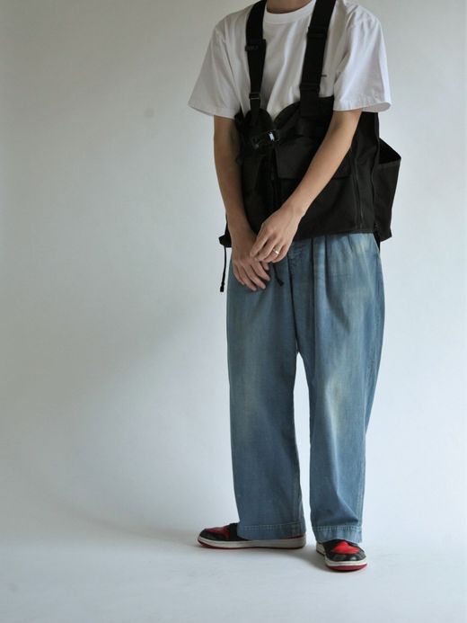 ANACHRONORM AN108-W1 / DENIM TUCK WIDE TROUSERS / Lt.INDIGO