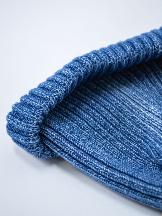 ROTOTO R5050 / INDIGO COTTON ROLL UP BEANIE / LIGHT DENIM