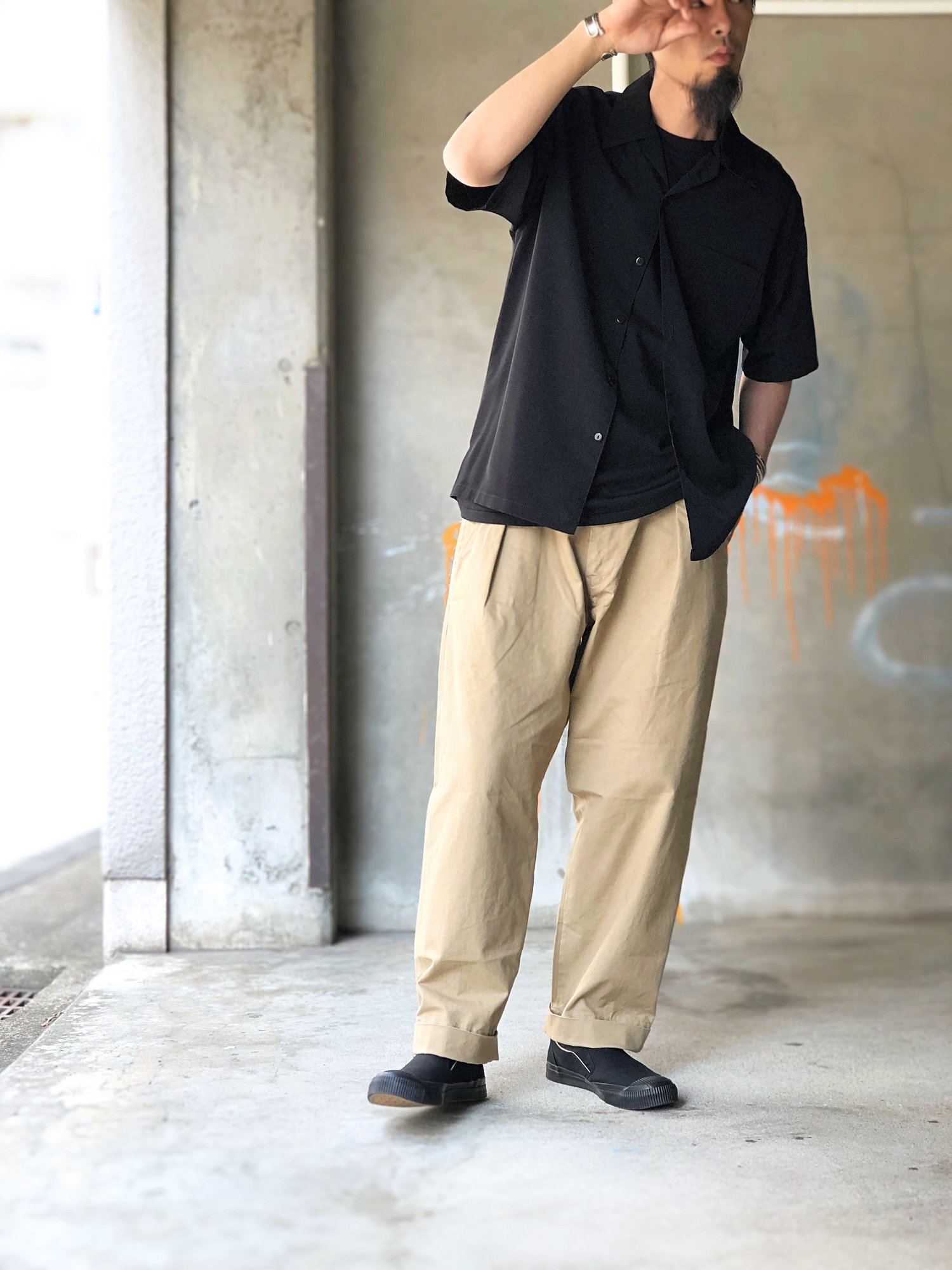 ANACHRONORM Sulfur Herringbone Wide Baker Pants [NAVY