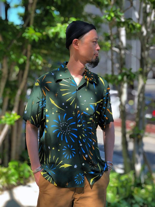 THE UNION TO000305-2 / HANABI ALOHA SHIRTS w/Aloha Blossom / GREEN