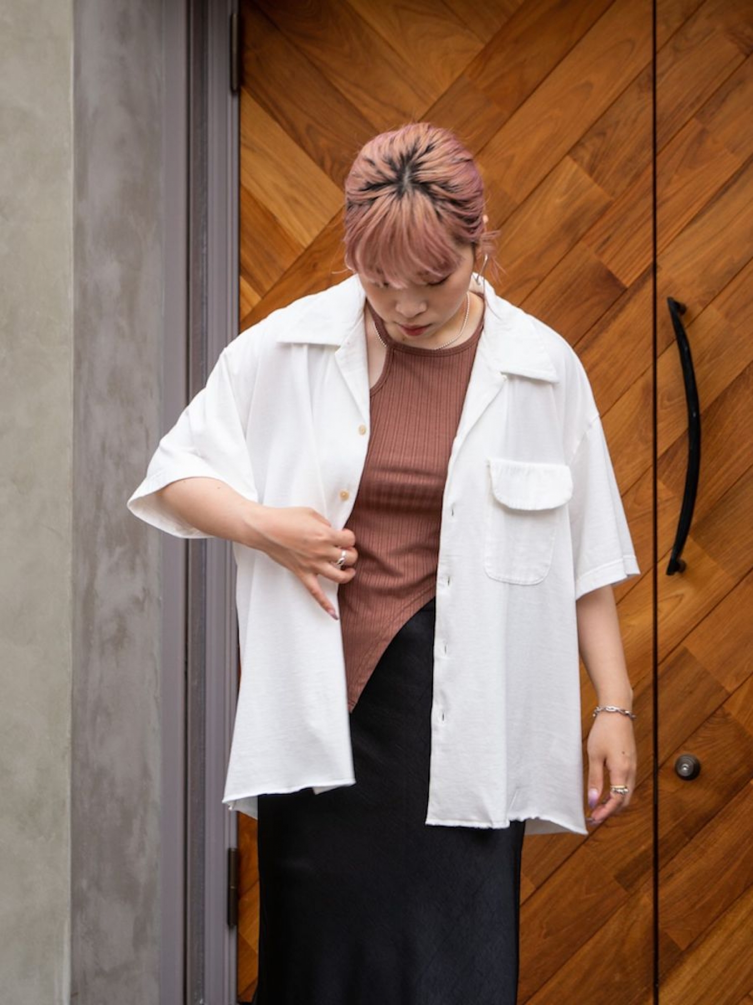 ANACHRONORM KNIT S/S TUCK OPEN COLLAR SHIRT / White
