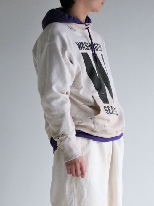 ANACHRONORM W PRINT CUT-OFF SWEAT PARKA / Off white
