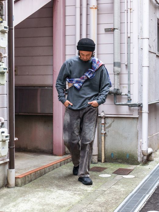 ANACHRONORM SULFUR DYED CORDUROY 5P WIDE PANTS / Sulfur black (bleached)