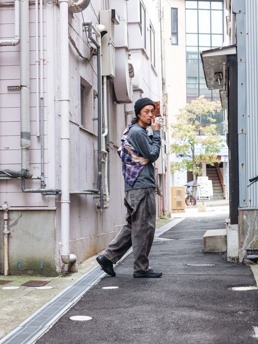 ANACHRONORM SULFUR DYED CORDUROY 5P WIDE PANTS / Sulfur black (bleached)