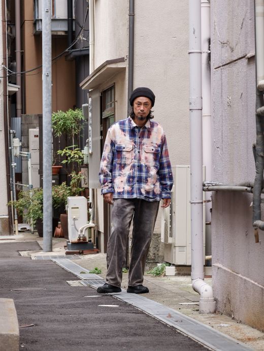 ANACHRONORM SULFUR DYED CORDUROY 5P WIDE PANTS / Sulfur black (bleached)