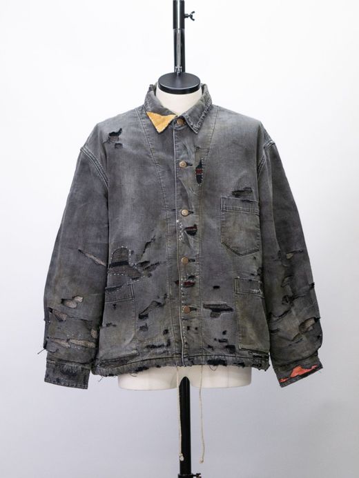ANACHRONORM REMAKED BLANKET DENIM COVERALL SHIRTS / Black